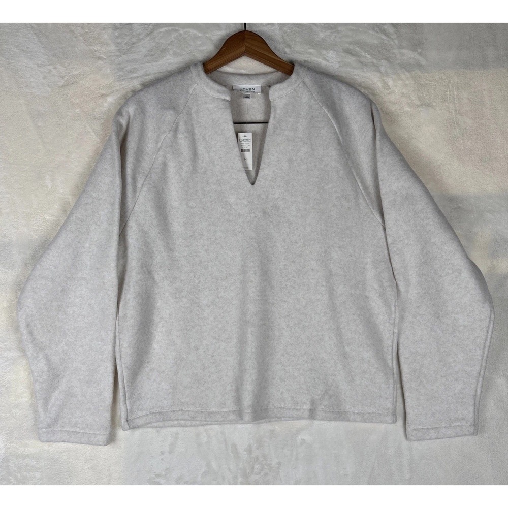 Haven Well Within Cozy Soft Plush Fleece Pullover Sweater M Cream Minimalist
